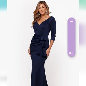 Xscape Navy Long Sleeve Gown